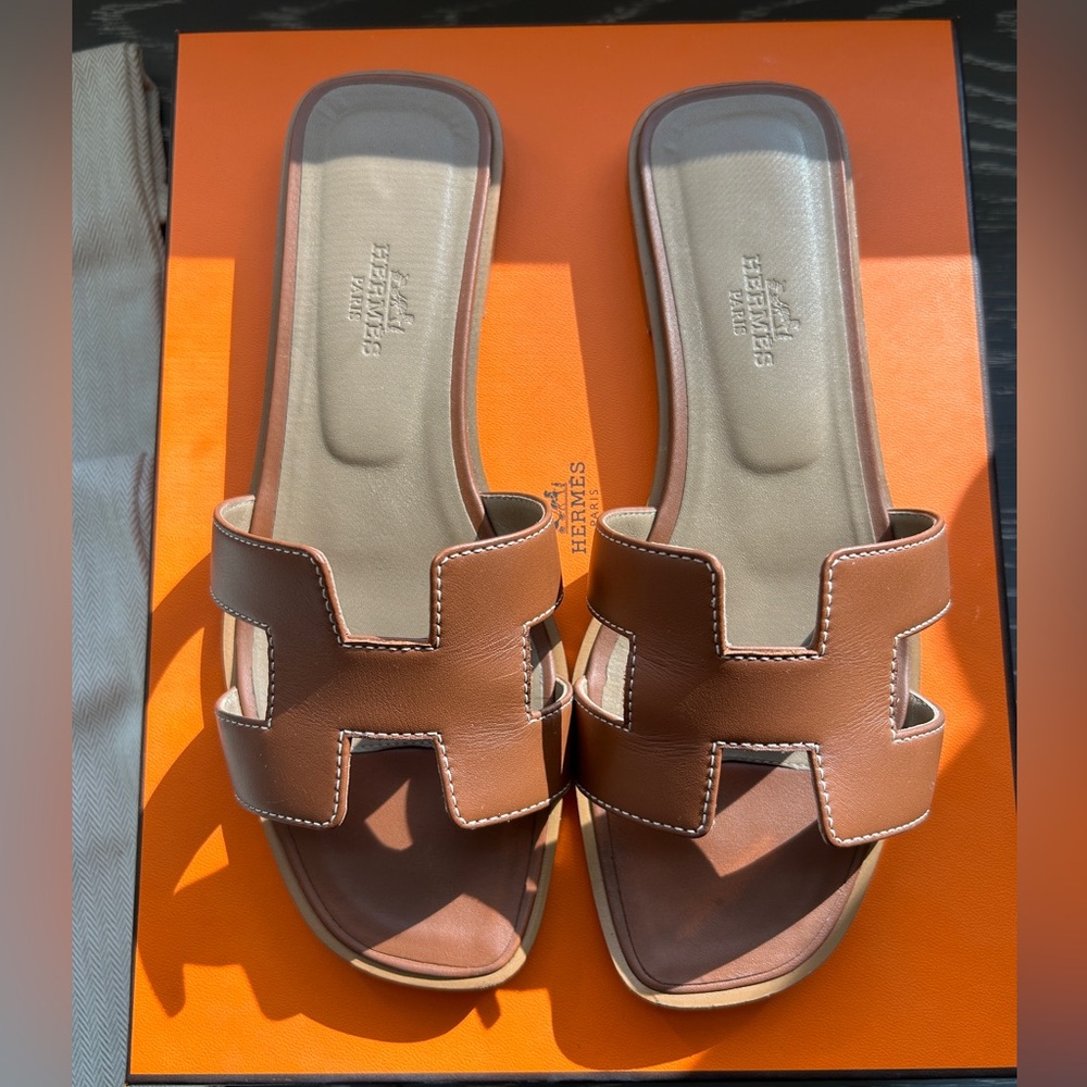 Hermès Gold (Brown) Oran Slide Sandals